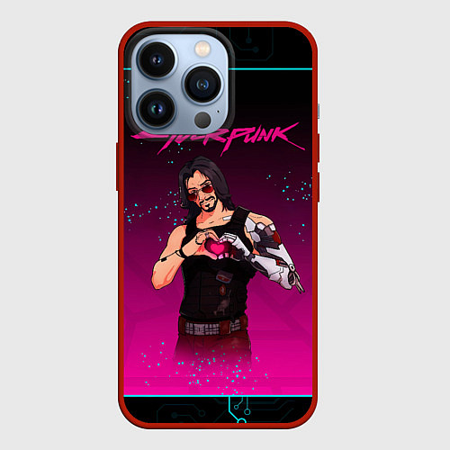 Чехол iPhone 13 Pro Романтичный Johnny Cyberpunk2077 / 3D-Красный – фото 1