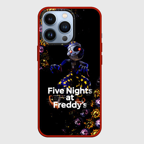 Чехол iPhone 13 Pro Five Nights at Freddys Луна паттерн / 3D-Красный – фото 1