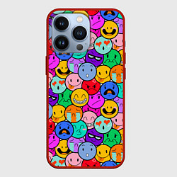 Чехол для iPhone 13 Pro Sticker bombing смайлы маленькие, цвет: 3D-красный