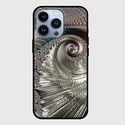 Чехол для iPhone 13 Pro Fractal pattern Spiral Серебристый фрактал спираль, цвет: 3D-черный