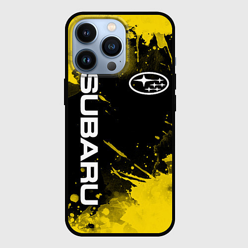 Чехол iPhone 13 Pro СУБАРУ - SUBARU Желтые пятна / 3D-Черный – фото 1