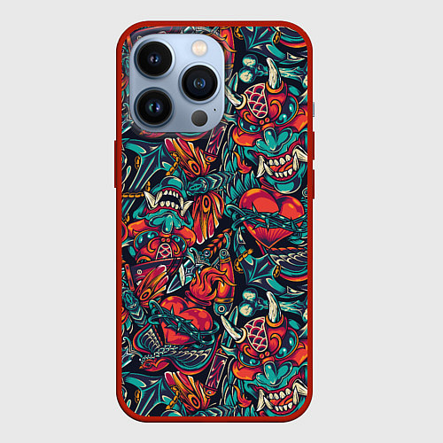 Чехол iPhone 13 Pro Japanese mask l Oni / 3D-Красный – фото 1