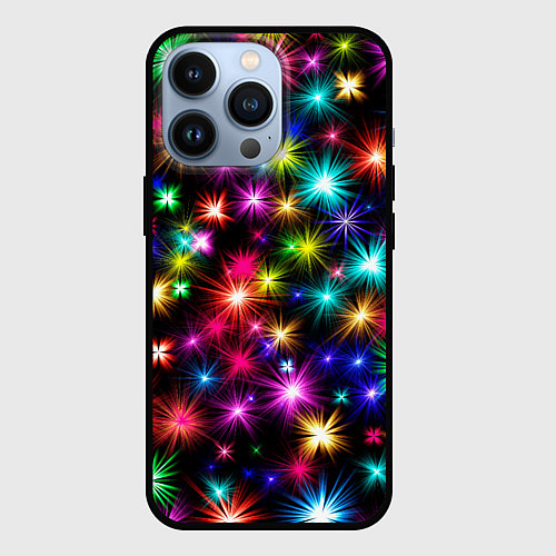 Чехол iPhone 13 Pro ЦВЕТНЫЕ ЗВЕЗДЫ COLORED STARS / 3D-Черный – фото 1