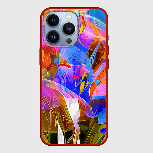 Чехол iPhone 13 Pro Красочный цветочный паттерн Лето Colorful floral p / 3D-Красный – фото 1