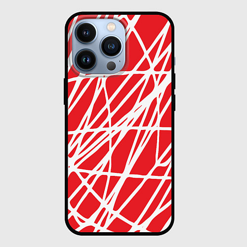 Чехол iPhone 13 Pro Белые линии на красном фоне Абстракция / 3D-Черный – фото 1