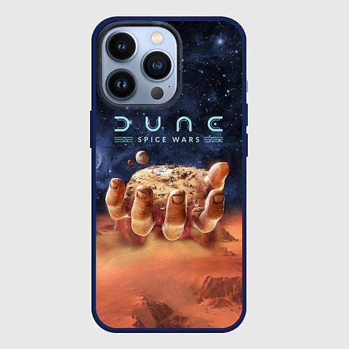 Чехол iPhone 13 Pro Dune: Spice Wars песчаные дюны и рука с базой / 3D-Тёмно-синий – фото 1