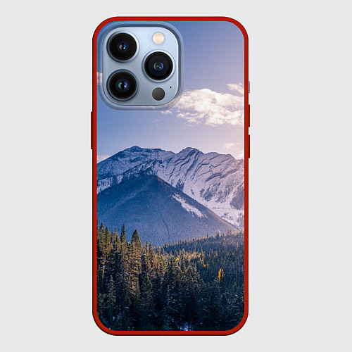 Чехол iPhone 13 Pro Горы Лес Солнце / 3D-Красный – фото 1