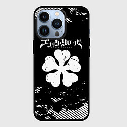 Чехол iPhone 13 Pro Белый логотип black clover чёрный клевер