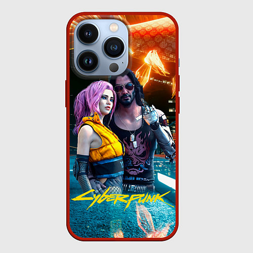 Чехол iPhone 13 Pro Cyberpunk2077 Johnny Vi girl / 3D-Красный – фото 1