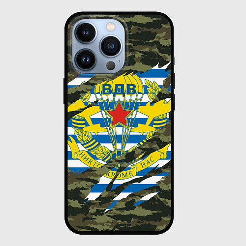 Чехол iPhone 13 Pro КАМУФЛЯЖ ВДВ РАЗРЫВ / 3D-Черный – фото 1