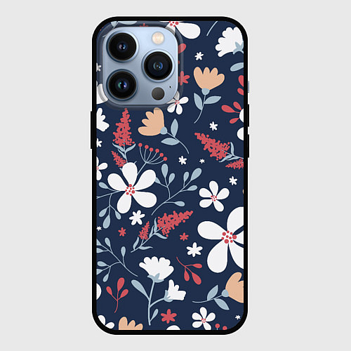 Чехол iPhone 13 Pro Цветы Полуночные Разноцветные / 3D-Черный – фото 1