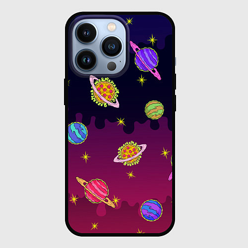 Чехол iPhone 13 Pro Pizza in Space / 3D-Черный – фото 1