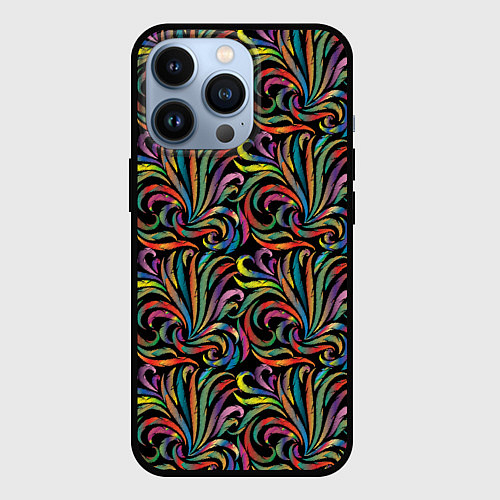 Чехол iPhone 13 Pro Разноцветные яркие узоры / 3D-Черный – фото 1
