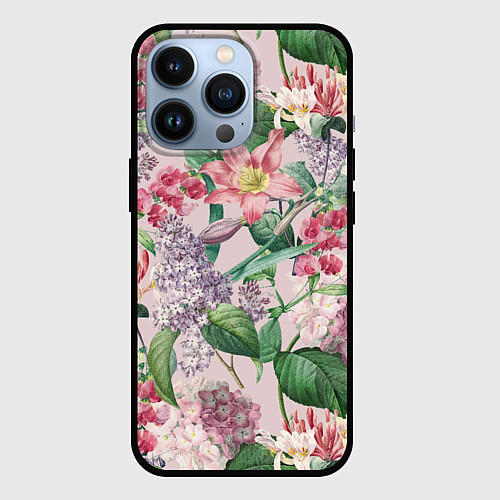 Чехол iPhone 13 Pro Цветы Розовые Лилии и Сирень / 3D-Черный – фото 1