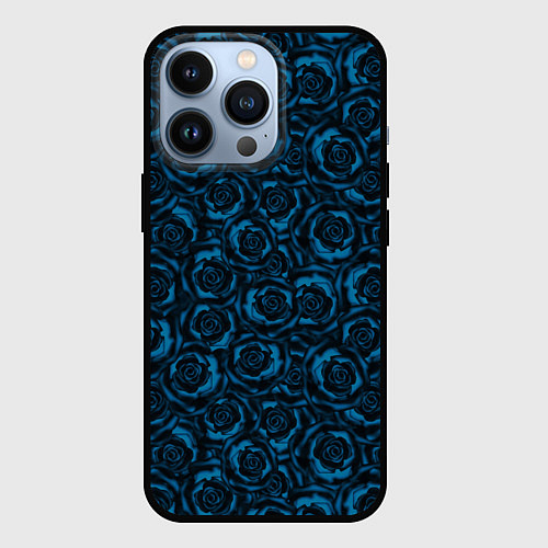 Чехол iPhone 13 Pro Синие розы-цветочный узор / 3D-Черный – фото 1