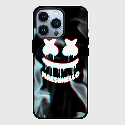 Чехол iPhone 13 Pro Marshmello пламя с оттенком неона / 3D-Черный – фото 1