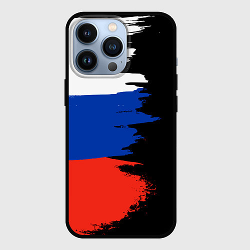 Чехол iPhone 13 Pro Российский триколор на темном фоне / 3D-Черный – фото 1