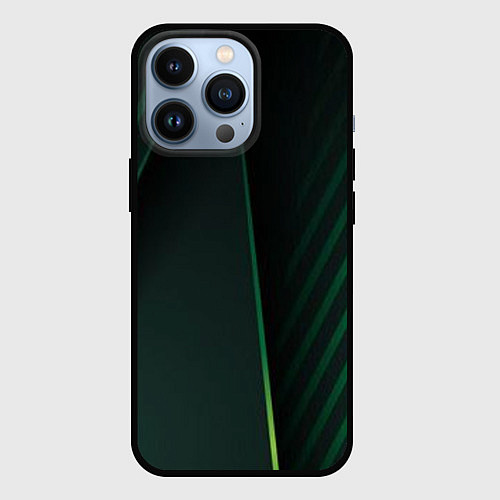 Чехол iPhone 13 Pro Зеленые 3D полосы со свечением / 3D-Черный – фото 1