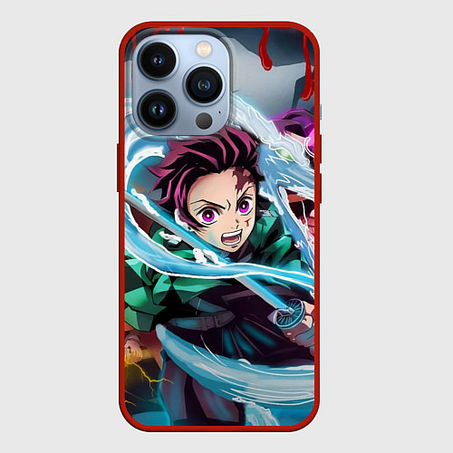 Чехол iPhone 13 Pro ТАНДЖИРО КЛИНОК, РАССЕКАЮЩИЙ ДЕМОНОВ DEMON SLAYER / 3D-Красный – фото 1