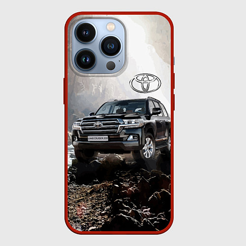 Чехол iPhone 13 Pro Toyota Land Cruiser 200 в пещере со скальными рису / 3D-Красный – фото 1