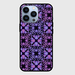 Чехол для iPhone 13 Pro Розово-фиолетовый цветочный орнамент на черном, цвет: 3D-черный