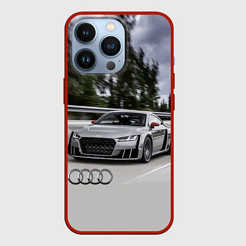 Чехол iPhone 13 Pro Ауди на скоростном шоссе Audi on the expressway / 3D-Красный – фото 1