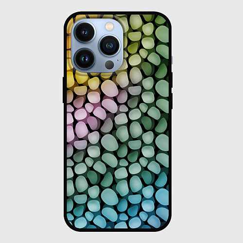 Чехол iPhone 13 Pro Морские розовые голубые желтые камешки / 3D-Черный – фото 1