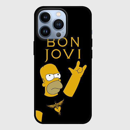 Чехол iPhone 13 Pro Bon Jovi Гомер Симпсон Рокер / 3D-Черный – фото 1
