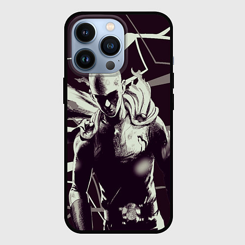 Чехол iPhone 13 Pro Ванпанчмен - на черно-белом фоне / 3D-Черный – фото 1