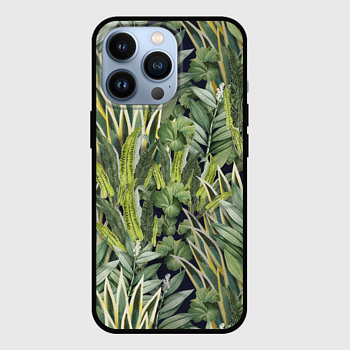 Чехол iPhone 13 Pro Экзотические Летние Цветы и Листва / 3D-Черный – фото 1