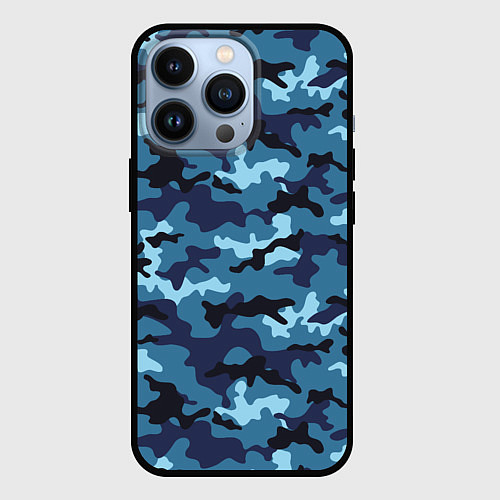 Чехол iPhone 13 Pro Камуфляж Тёмно-Синий Camouflage Dark-Blue / 3D-Черный – фото 1