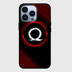Чехол iPhone 13 Pro Символ God of War и краска вокруг на темном фоне