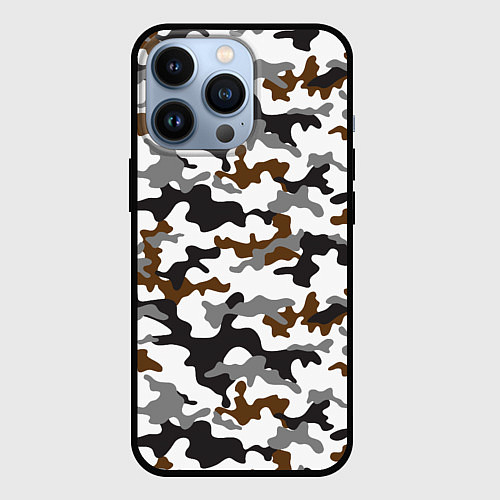 Чехол iPhone 13 Pro Камуфляж Чёрно-Белый Camouflage Black-White / 3D-Черный – фото 1