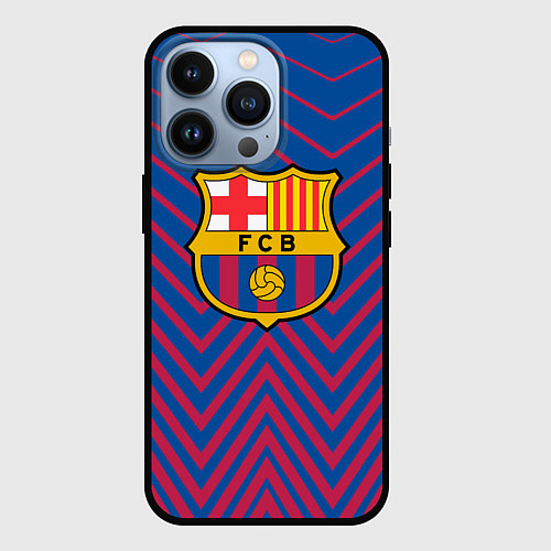 Чехол iPhone 13 Pro FC BARCELONA зигзаги / 3D-Черный – фото 1