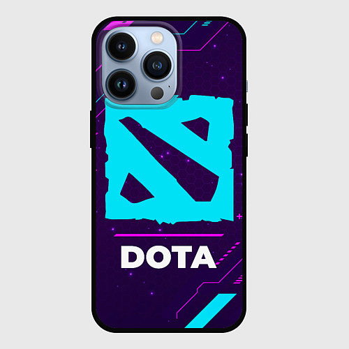 Чехол iPhone 13 Pro Символ Dota в неоновых цветах на темном фоне / 3D-Черный – фото 1