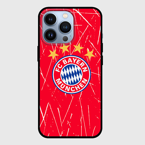 Чехол iPhone 13 Pro Bayern munchen белые царапины на красном фоне / 3D-Черный – фото 1