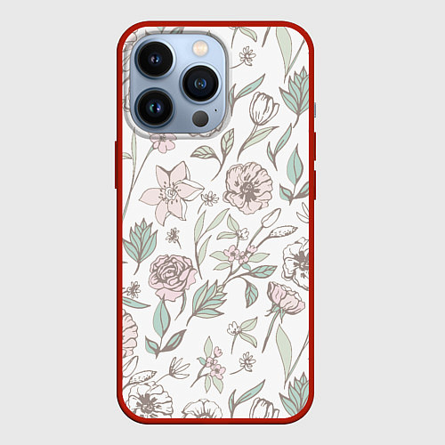Чехол iPhone 13 Pro Цветы Астры и Розы На Светлом Фоне / 3D-Красный – фото 1
