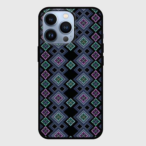 Чехол iPhone 13 Pro Разноцветный орнамент из перламутровых бус / 3D-Черный – фото 1