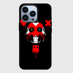 Чехол iPhone 13 Pro Love death and robots белый робот c крестом на лиц