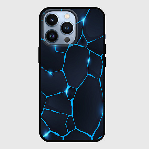 Чехол iPhone 13 Pro Синие разломы / 3D-Черный – фото 1