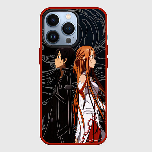 Чехол iPhone 13 Pro Кирито и Асуна - Sword Art Online / 3D-Красный – фото 1