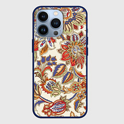 Чехол для iPhone 13 Pro Цветочный винтажный орнамент, цвет: 3D-тёмно-синий