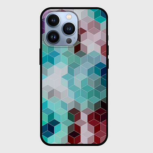 Чехол iPhone 13 Pro Бирюзово-коричневый геометрический узор / 3D-Черный – фото 1