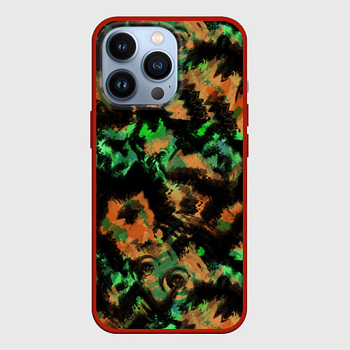 Чехол iPhone 13 Pro Зелено-оранжевый осенний абстрактный узор / 3D-Красный – фото 1