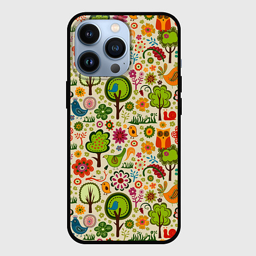 Чехол iPhone 13 Pro COLORED FOREST ANIMALS / 3D-Черный – фото 1