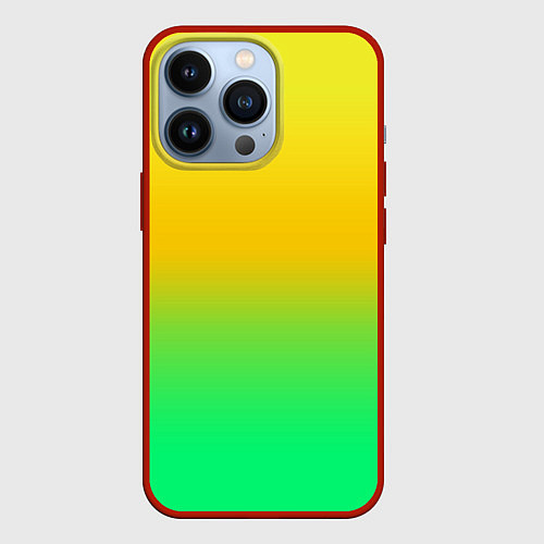 Чехол iPhone 13 Pro Неоновый градиентный желто-зеленый фон / 3D-Красный – фото 1
