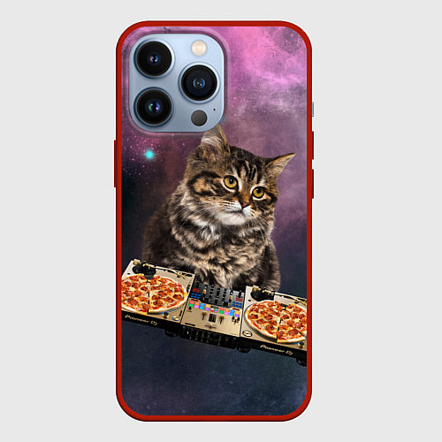 Чехол iPhone 13 Pro Космический котёнок диджей Space DJ Cat / 3D-Красный – фото 1