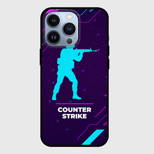 Чехол iPhone 13 Pro Символ Counter Strike в неоновых цветах на темном / 3D-Черный – фото 1