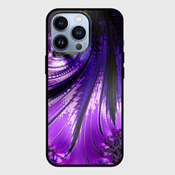 Чехол iPhone 13 Pro Неоновый фрактал черный с фиолетовым Абстракция