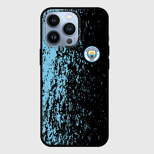 Чехол iPhone 13 Pro Manchester city манчестер сити голубые брызги / 3D-Черный – фото 1